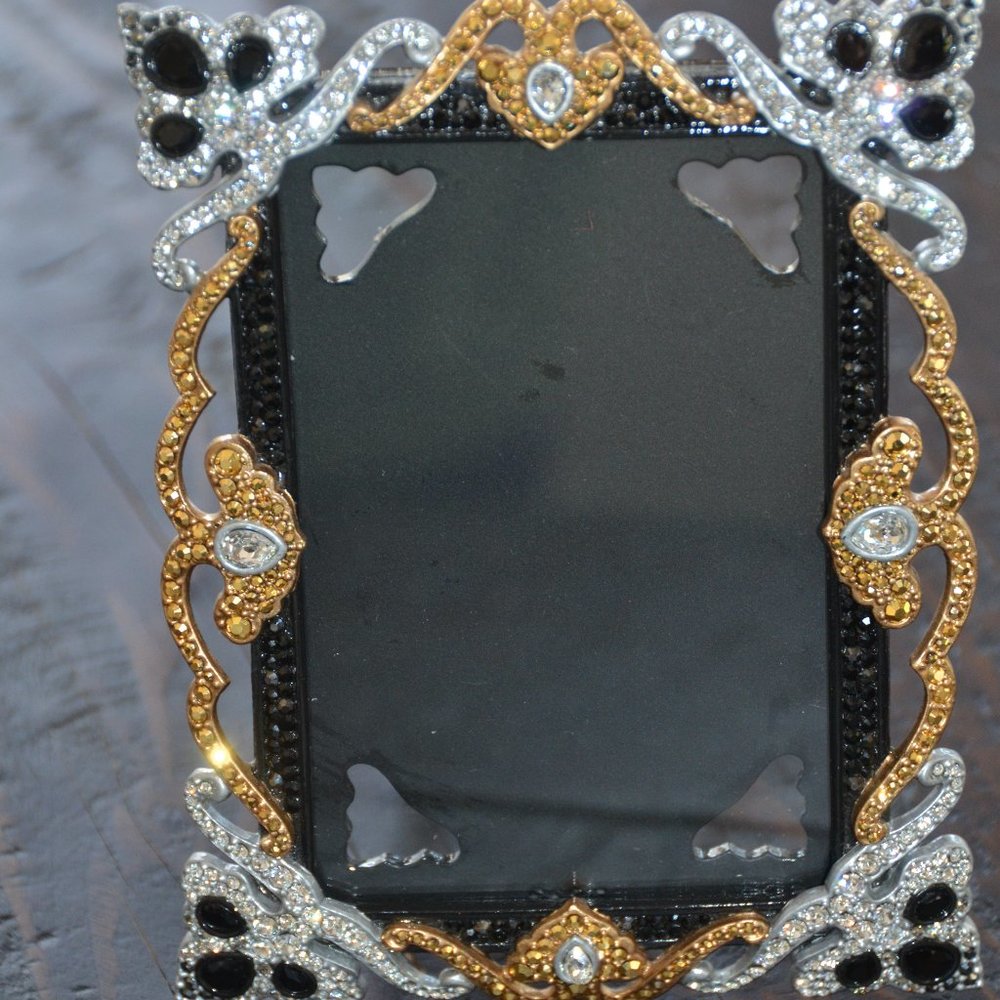 LOVELY RARE JAY STRONGWATER BLACK PAVE TIARA PAISLEY SCROLL CRYSTAL ENAMEL FRAME
